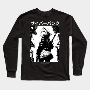 Cyberpunk Girl Manga Aesthetic Goth Grunge Japanese Waifu Anime Streetwear | Black Long Sleeve T-Shirt